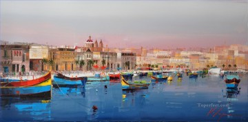 Marsaxlokk Malta Kal Gajoum texturizado Pinturas al óleo